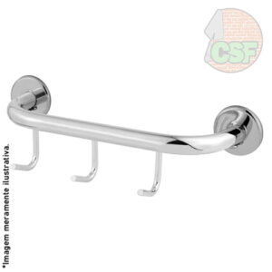 Cabide de banheiro barra com 20cm e 3 ganchos metal - Belluno