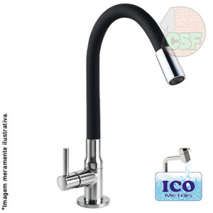 Torneira pia de bancada gourmet móvel flex silicone preto - Ico Metais